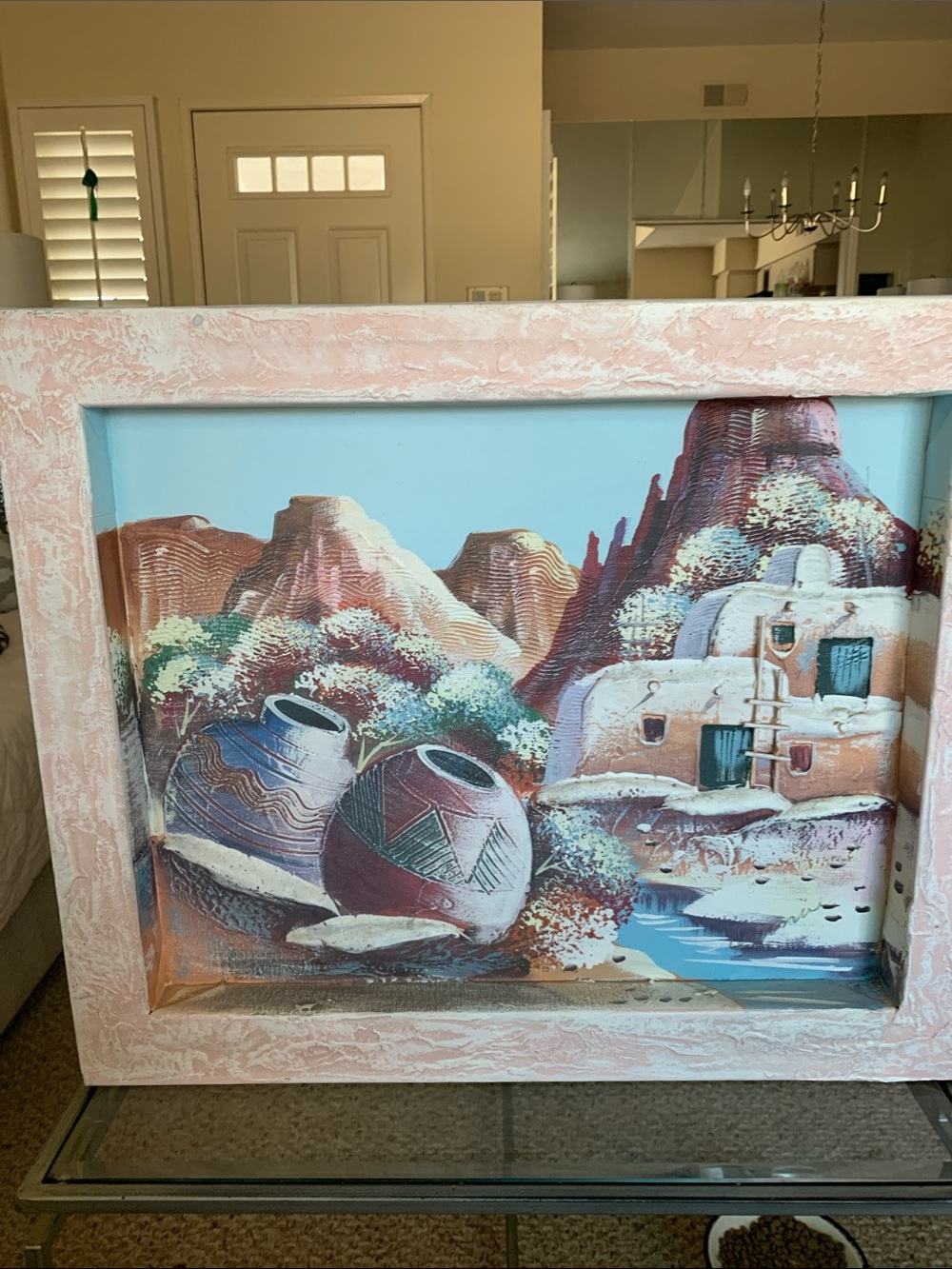 Southwestern Adobe Pottery Landscape Wall Art - Pink and Blue